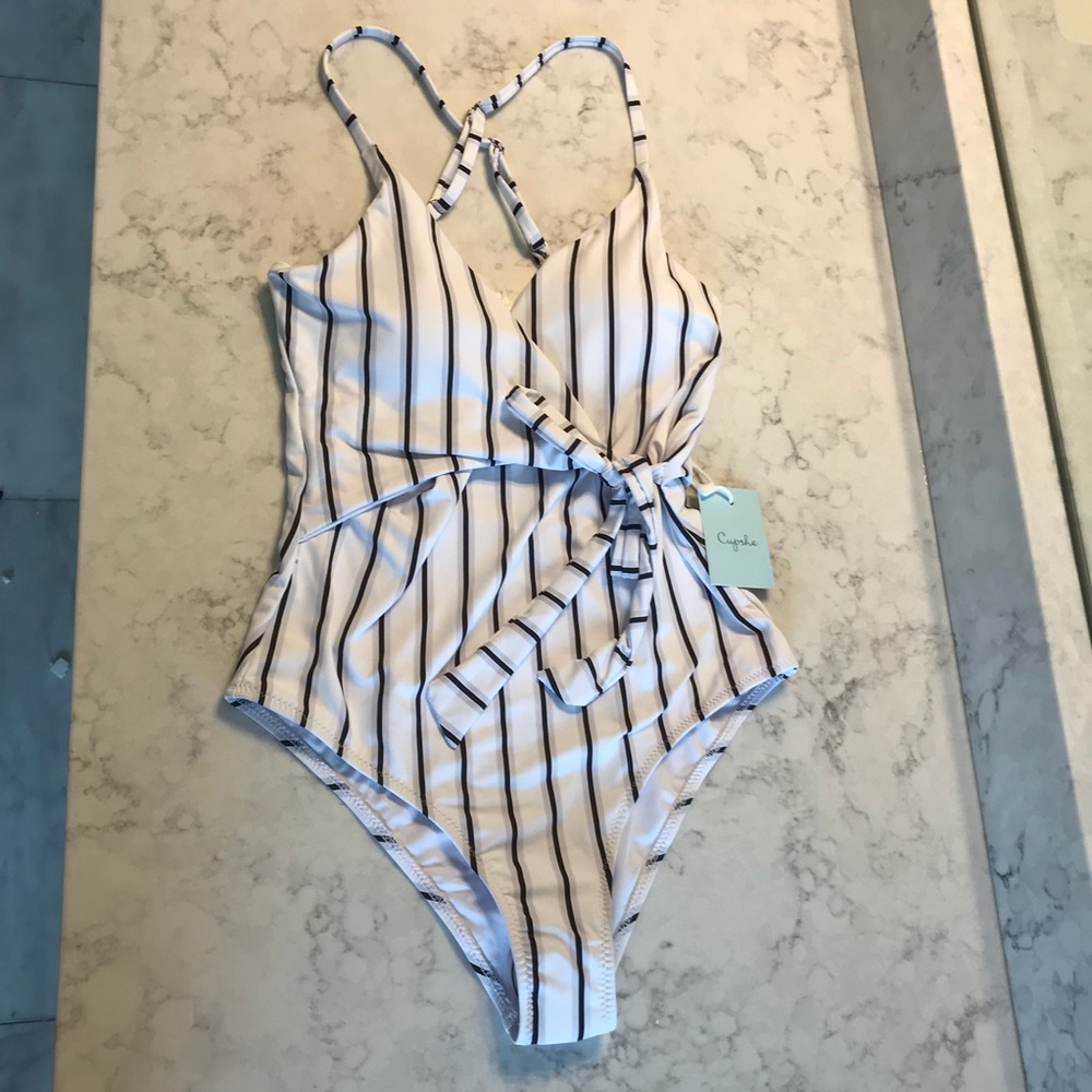 Striped one-piece swimsuit